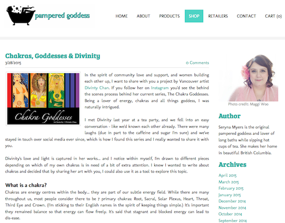 pamperedgoddess.com blog post - chakra goddesses